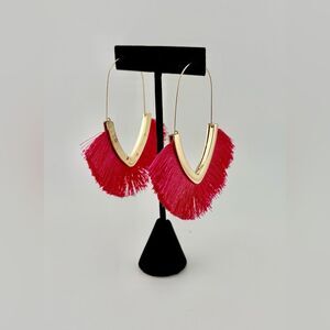 Gold and Pink Fringe Hoop Earrings NWOT - Never worn